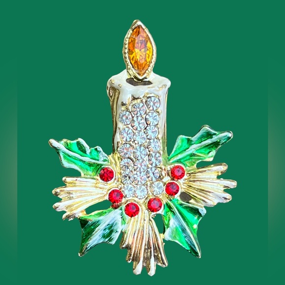 VINTAGE 1950s🎄 CHRISTMAS BROOCH Candle & branches Private Collection Never Worn - Picture 3 of 16